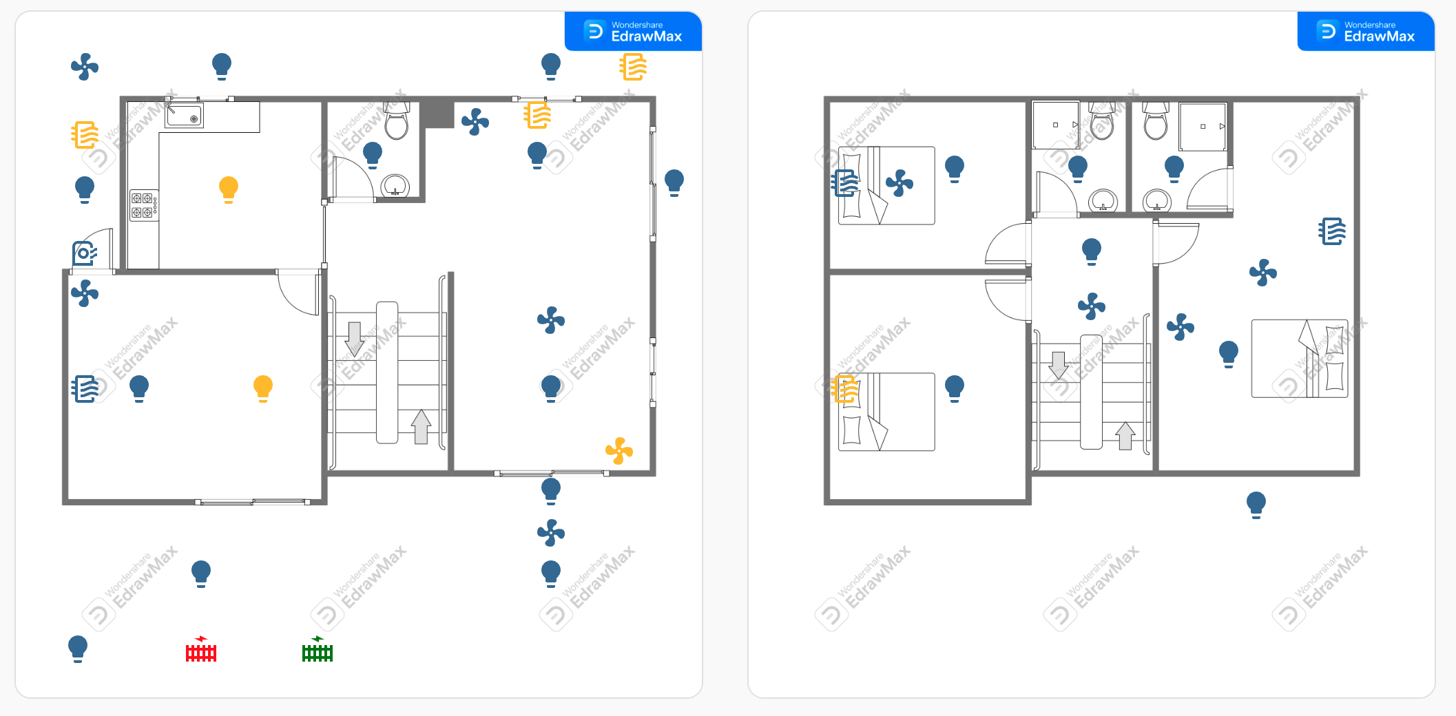 Floorplan บ้านพร้อมตำแหน่งอุปกรณ์ Smart Home หลายชั้น